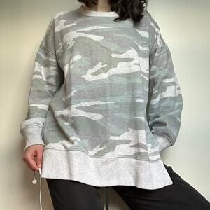 EUC AERIE Grey Camo Oversized long lounge crewneck sweatshirt M